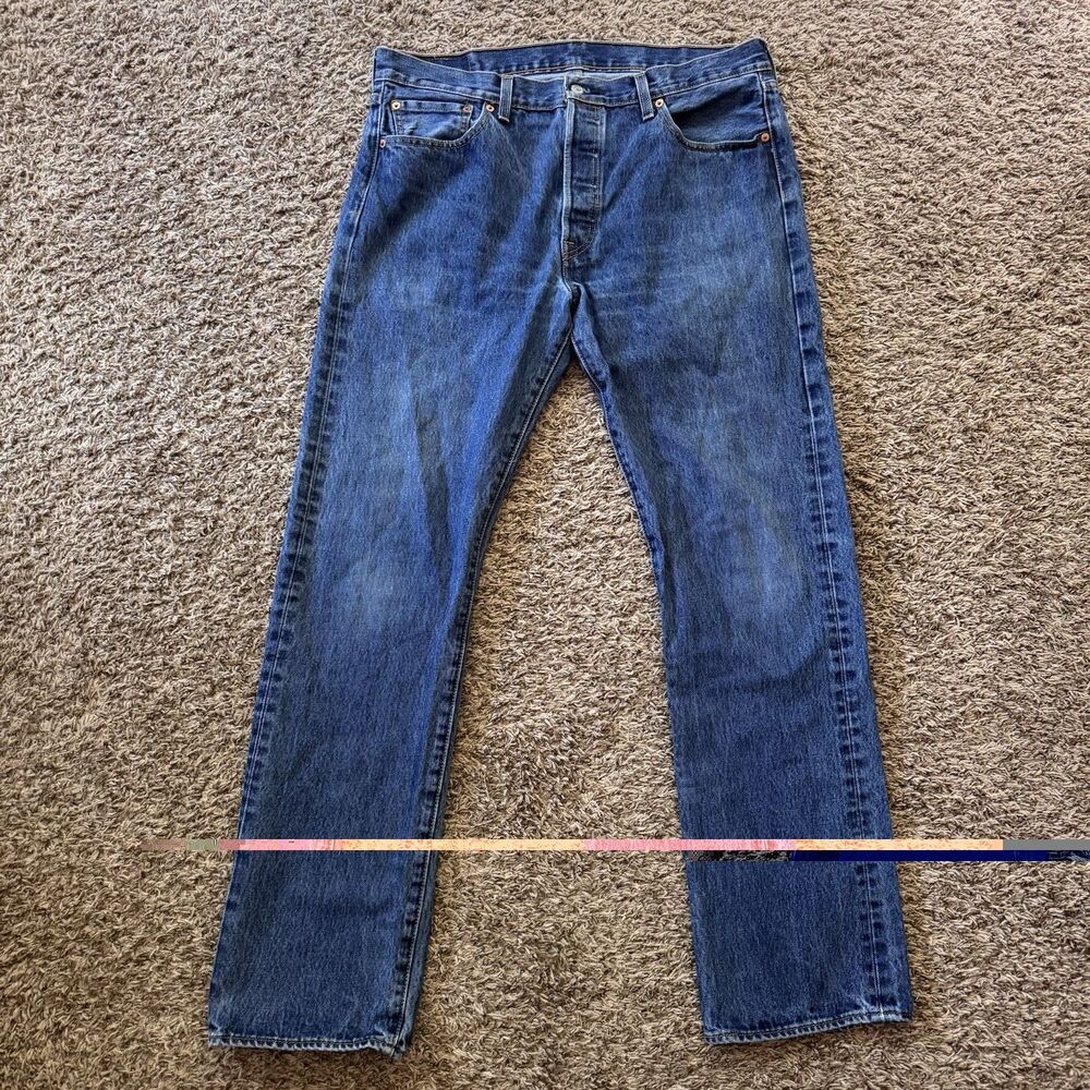 Levis 501 Jeans Mens 36x34 Blue Button Fly Denim Pants Classic Straight